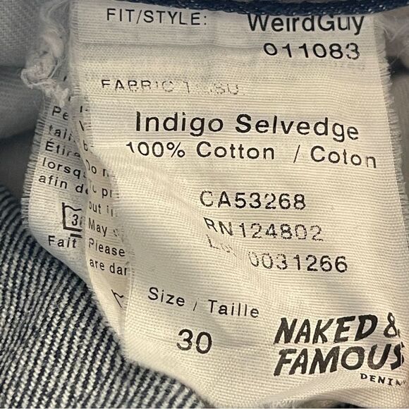 Naked & Famous Men's Weird Guy Denim Jeans Indigo Selvedge Cotton Size 30 - Picture 9 of 13
